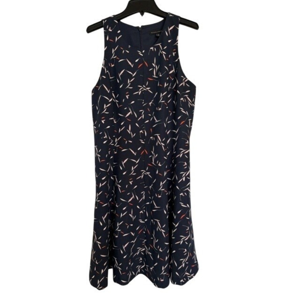 Banana Republic NWT Navy Blue Leaf Print Fit & Flare Midi Dress Women's Size 10